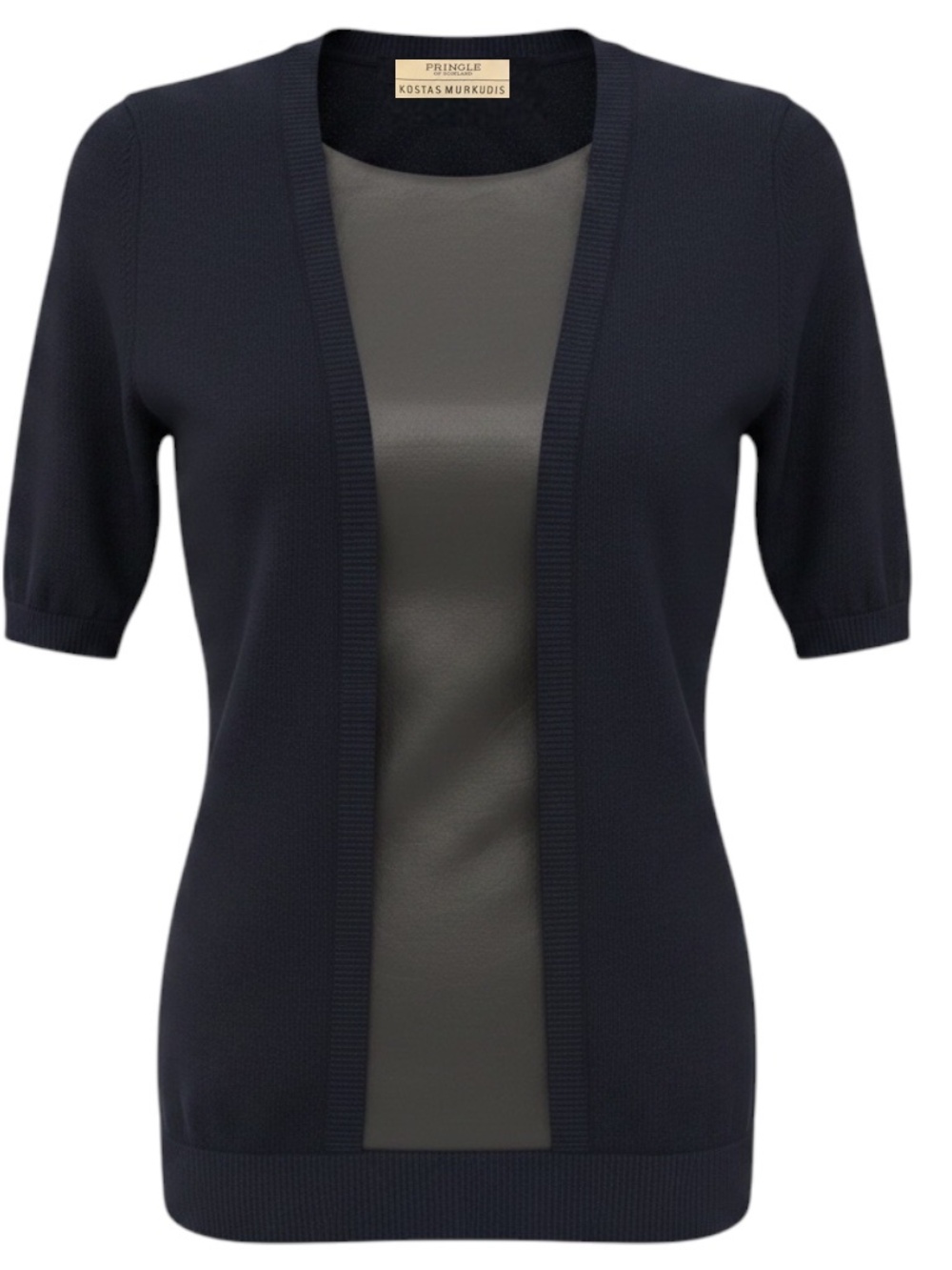 PRINGLE OF SCOTLAND NAVY BLUE CASHMERE KNIT SWEATER WITH BLACK LEATHER